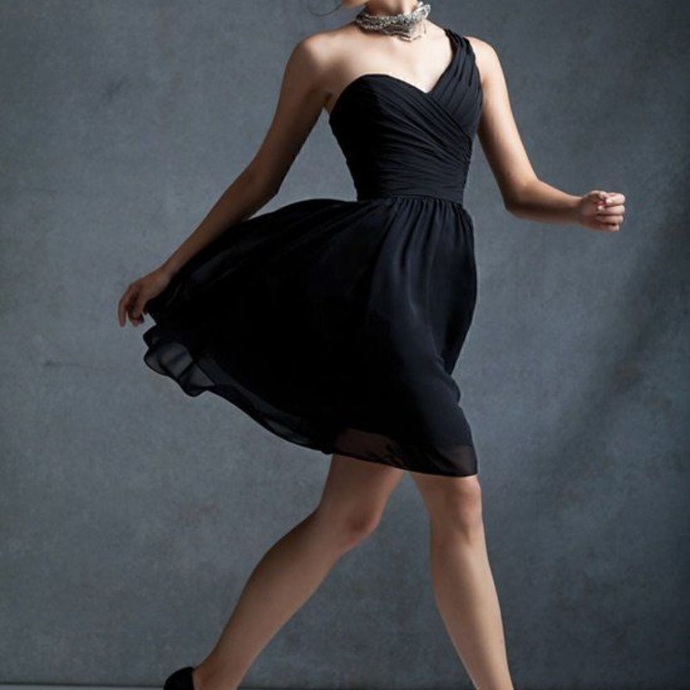 Mori Lee Chiffon One Shoulder Navy Bridesmaid Party Dress Size 18